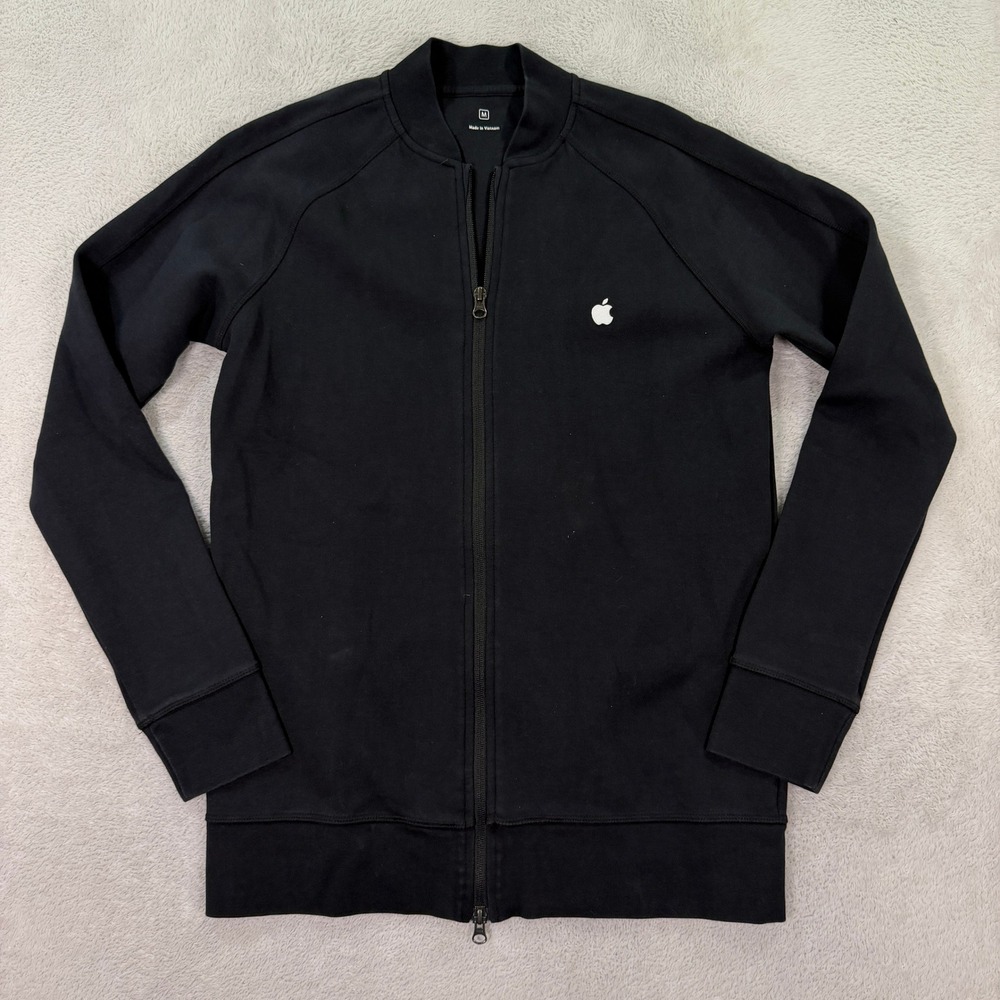 Apple Official Mens Medium Full Zip Bomber Jacket Adult Black Logo Tech Employee